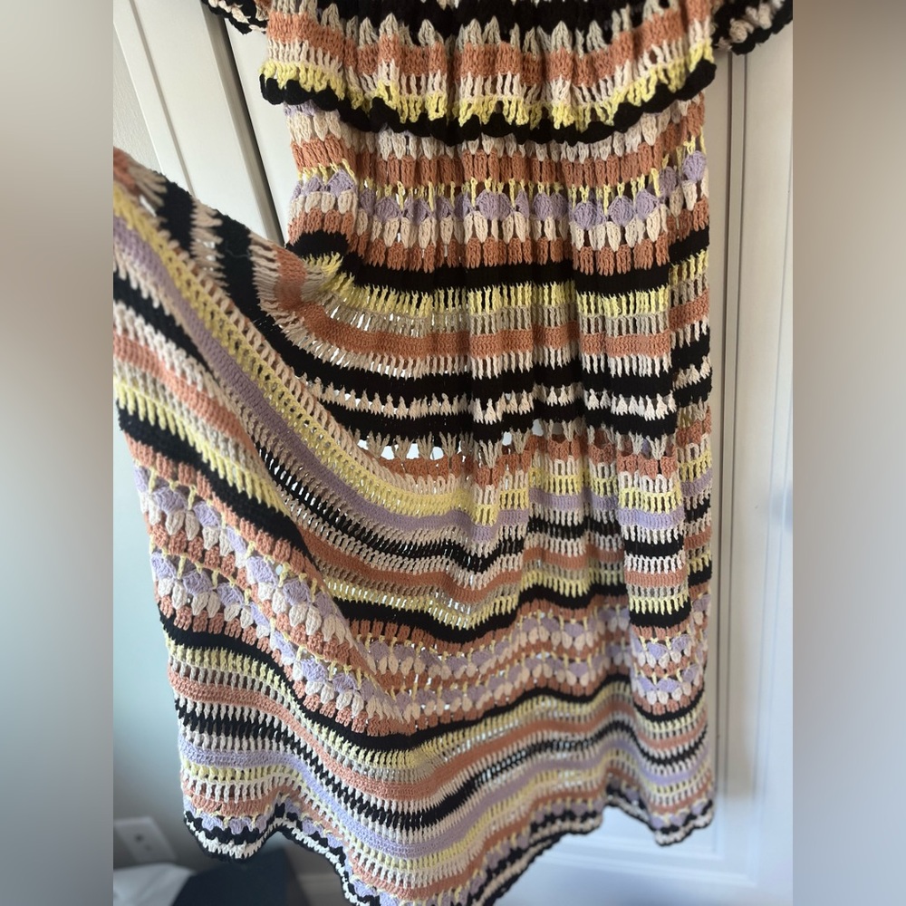 $895 Ulla Johnson Delfina Striped Crochet Cotton Tiered Maxi Dress Ecru Medium - Picture 7 of 11